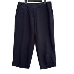 Eileen Fisher Linen Cropped Wide Leg Pants Navy Blue Large